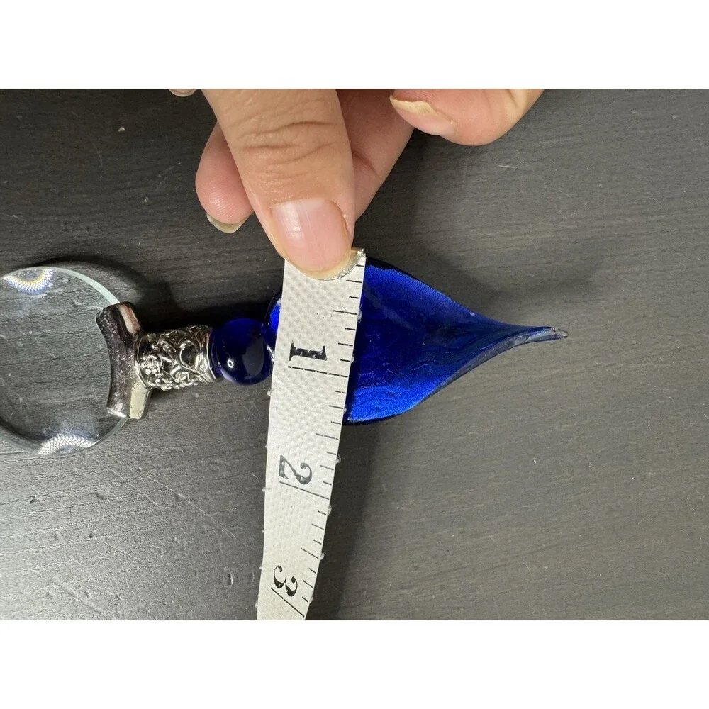 Vintage Art Glass Magnifying Glass Hand Held Red Blue Silver 5